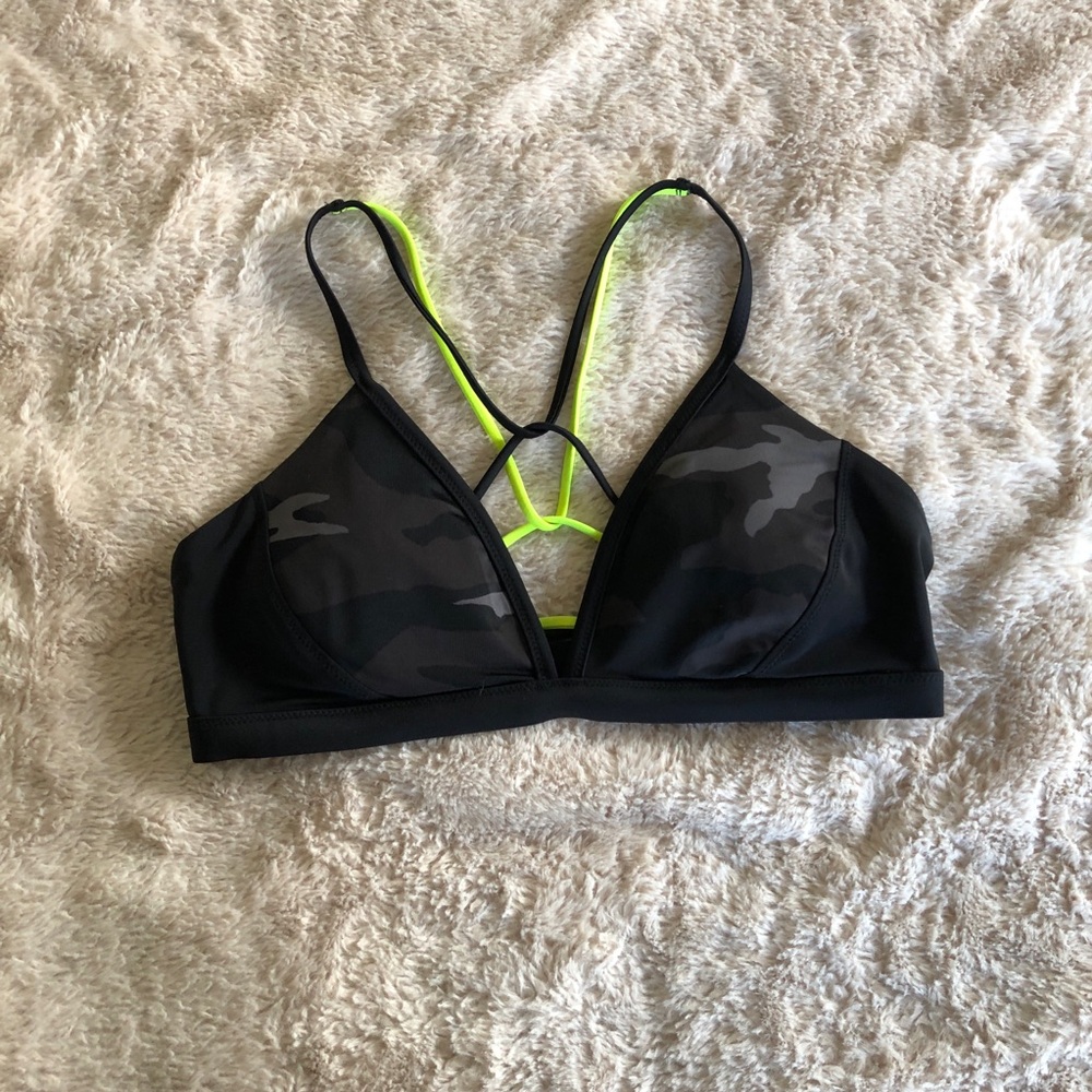 Athleta Black and Neon Green Bikini Top